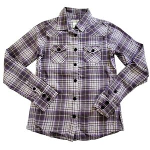 7322 * O'Neill Flannel Plaid Button Down Purple Grey Size L